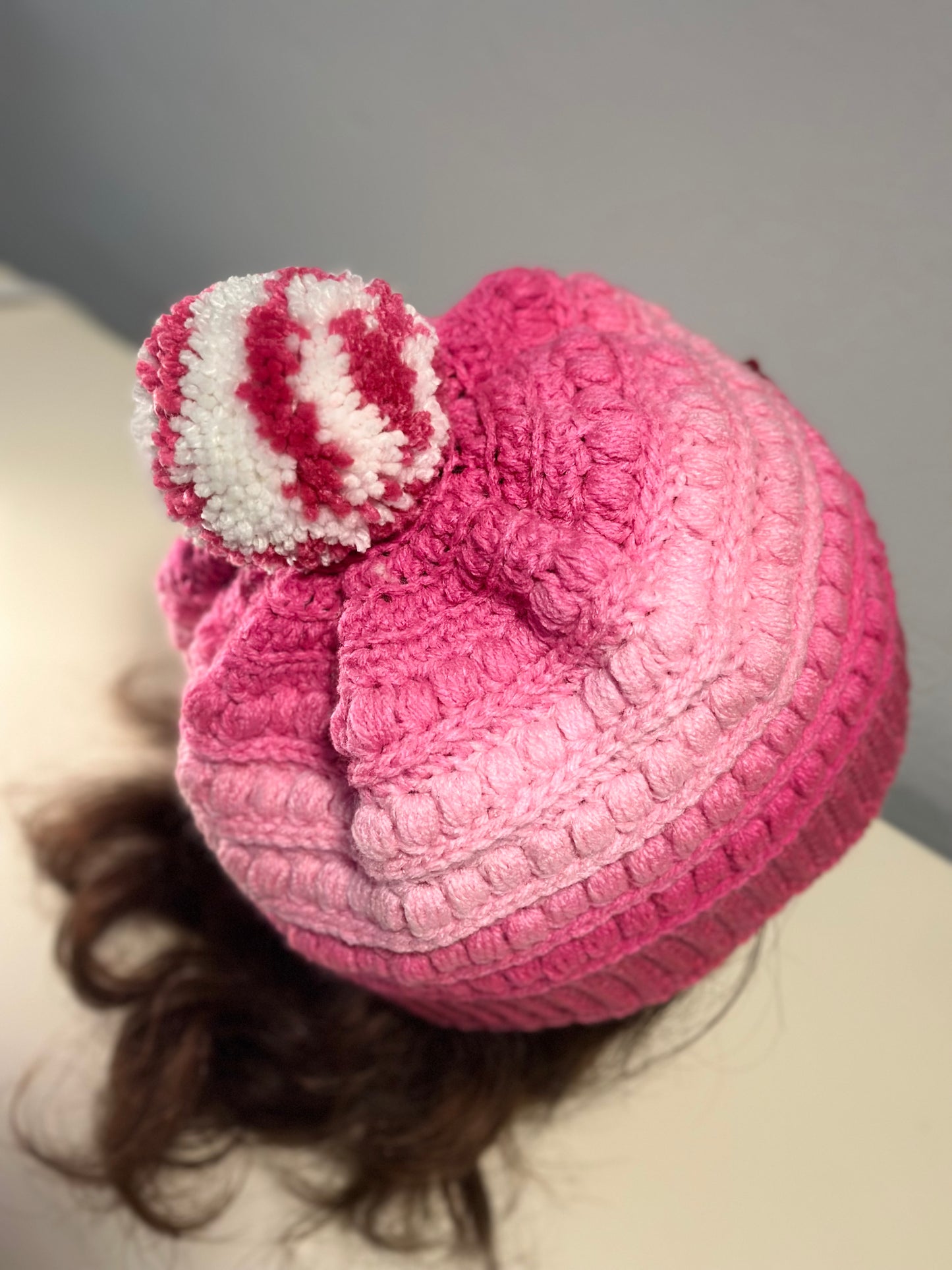 Puff Stitch Beanie w/yarn Pom Pom