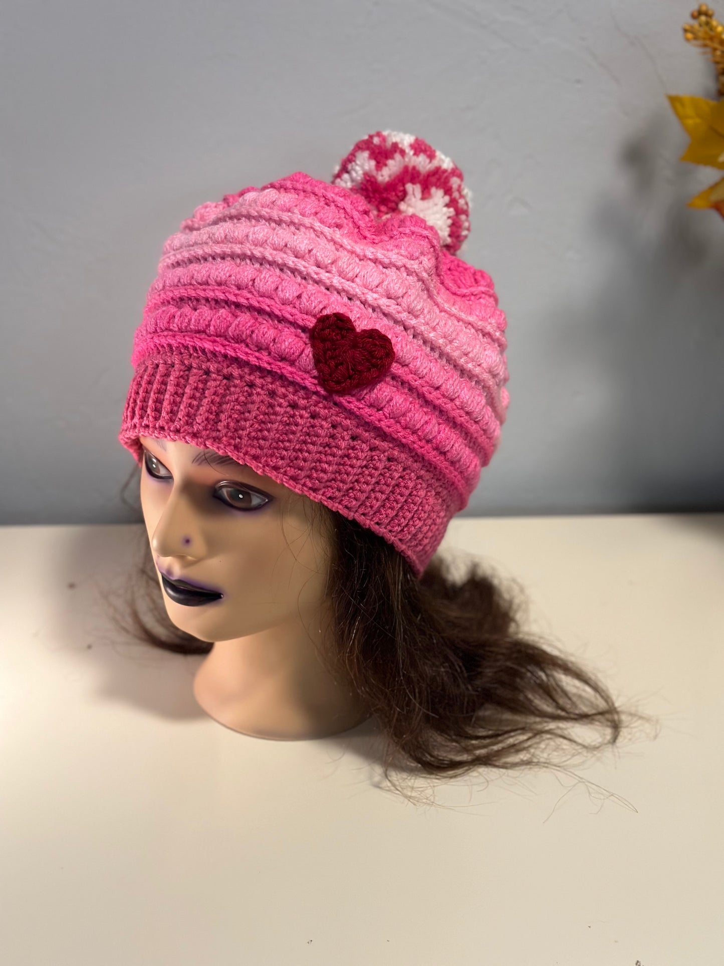 Puff Stitch Beanie w/yarn Pom Pom