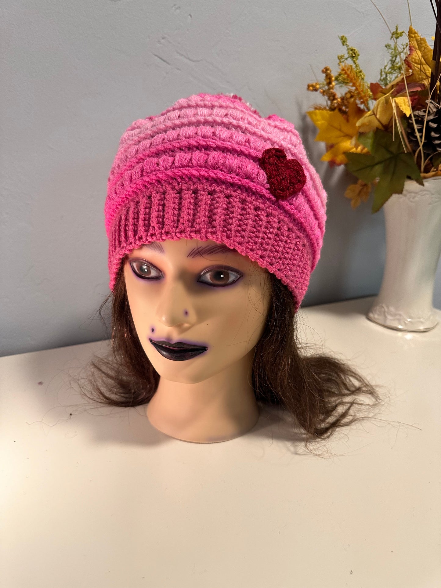 Puff Stitch Beanie w/yarn Pom Pom